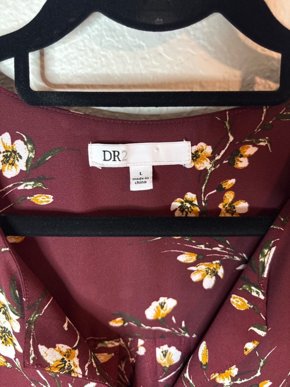 DR2 Burgundy Floral V-Neck Blouse - Picture 3 of 4